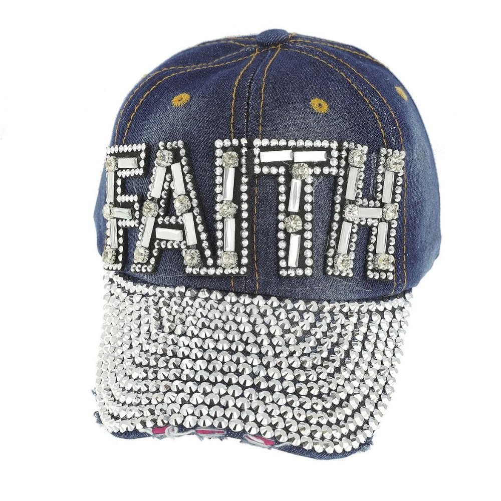NWT Womans Bling FAITH Adjustable Ball Cap Dark Denim